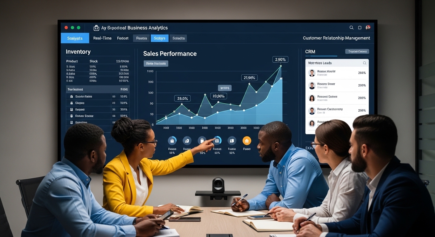 Team reviewing business analytics dashboard